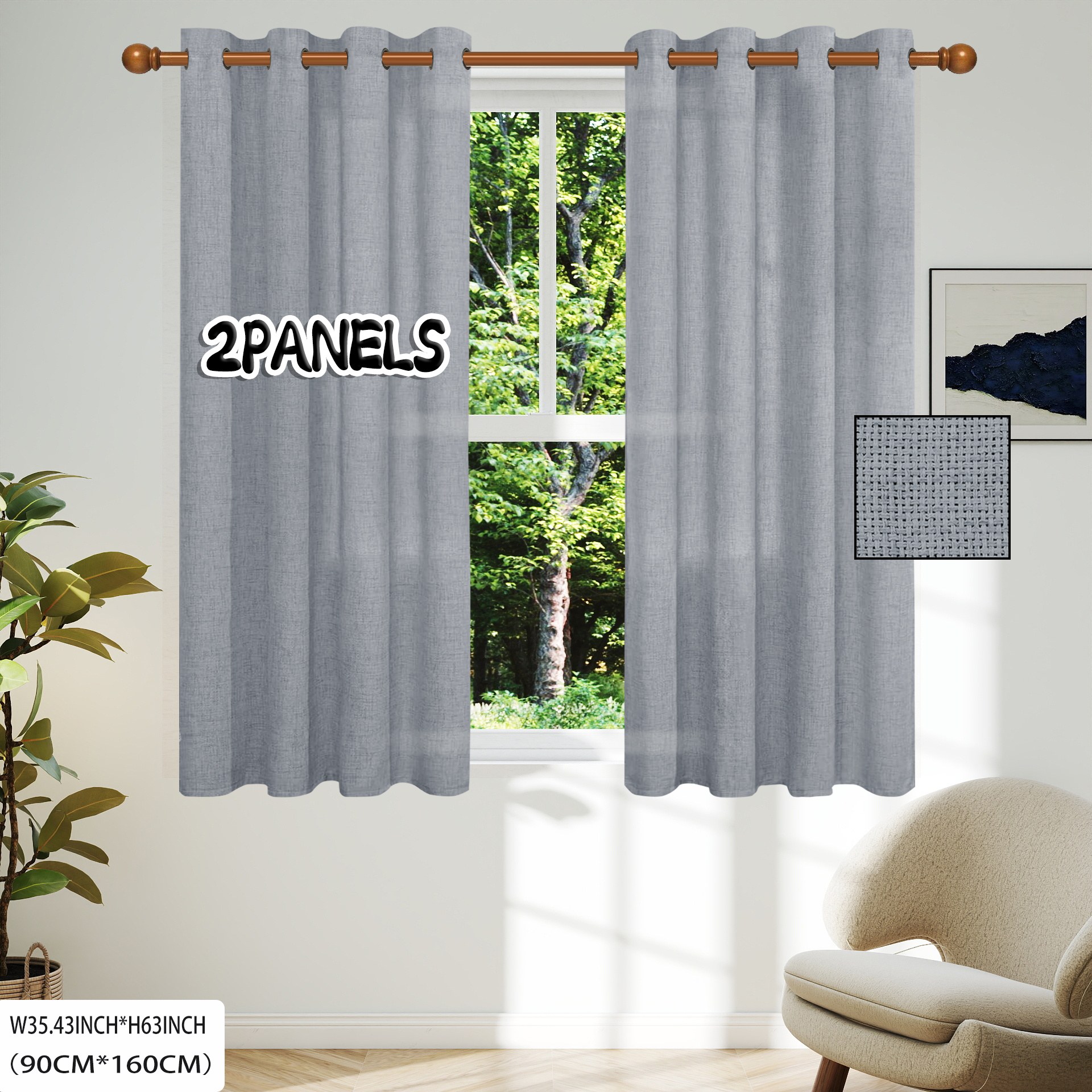 TEMU 2-panel Set, Linen Textured Polyester Sheers, Light-filtering Yet Privacy-preserving Curtains, Grommet Top With Eyelets For Hanging, , Suitable