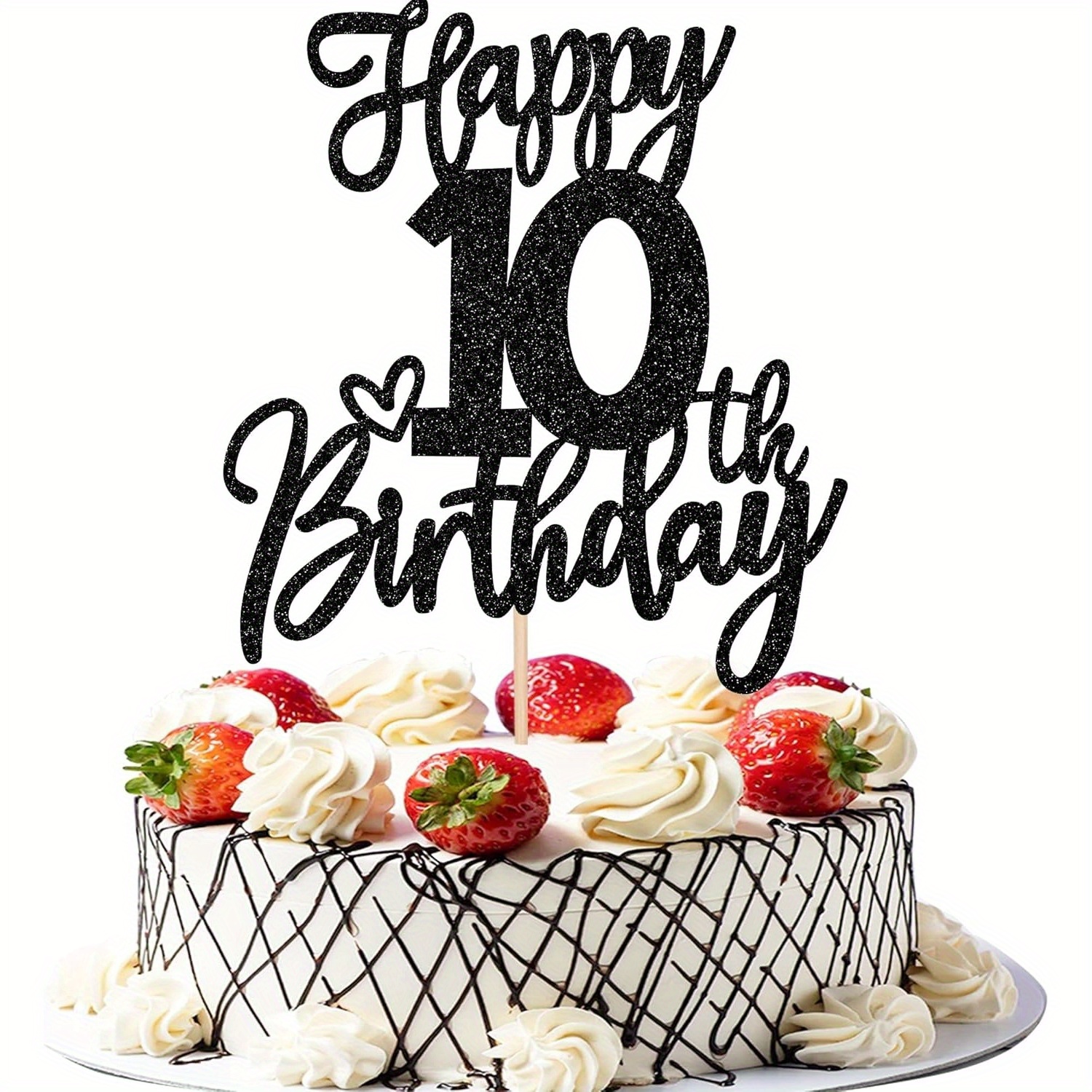 Image of 1pc A Stylish Black Cake Topper For A 10th Birthday Celebration - A Decoration For Kids' Parties, Halloween, Thanksgiving, And Christmas Events