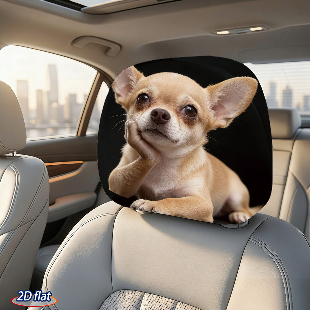 TEMU Copripoggiatesta per auto 2D piatto 2 pezzi Chihuahua di tendenza con guancia appoggiata, copricuscino per decorativo per sedile auto e . per la
