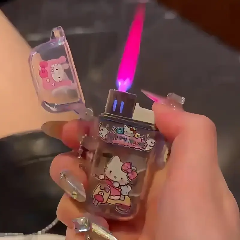 cute lighter windproof jet flame reusable cartoon butane lighter for girls gift no built in butane gas outdoor lighting design accessory portable design novelty lighter flame lighter anime fans collectors item Product details 9