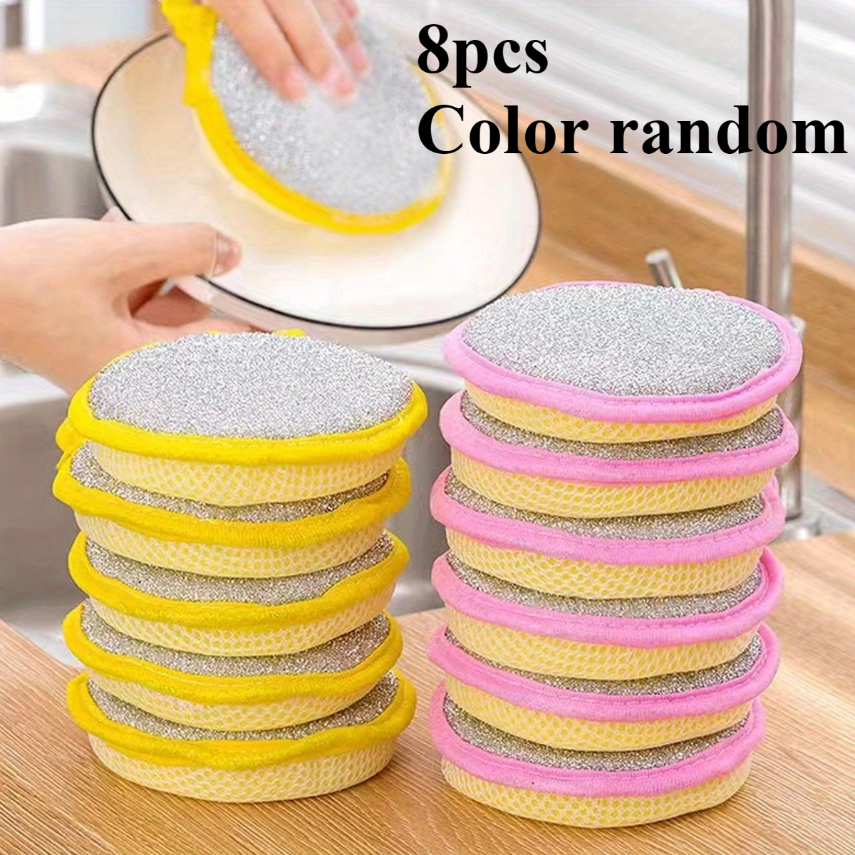 TEMU Set di 8 spugne per pulizia a colori casuali, strofinaccio per , straccio minimalista, per pulizia lavello e , spazzola per pulizia lavabile,
