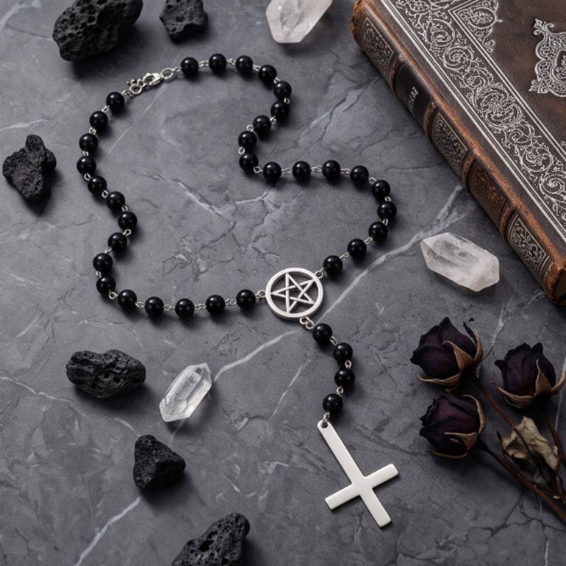 Long silver star & cross necklace