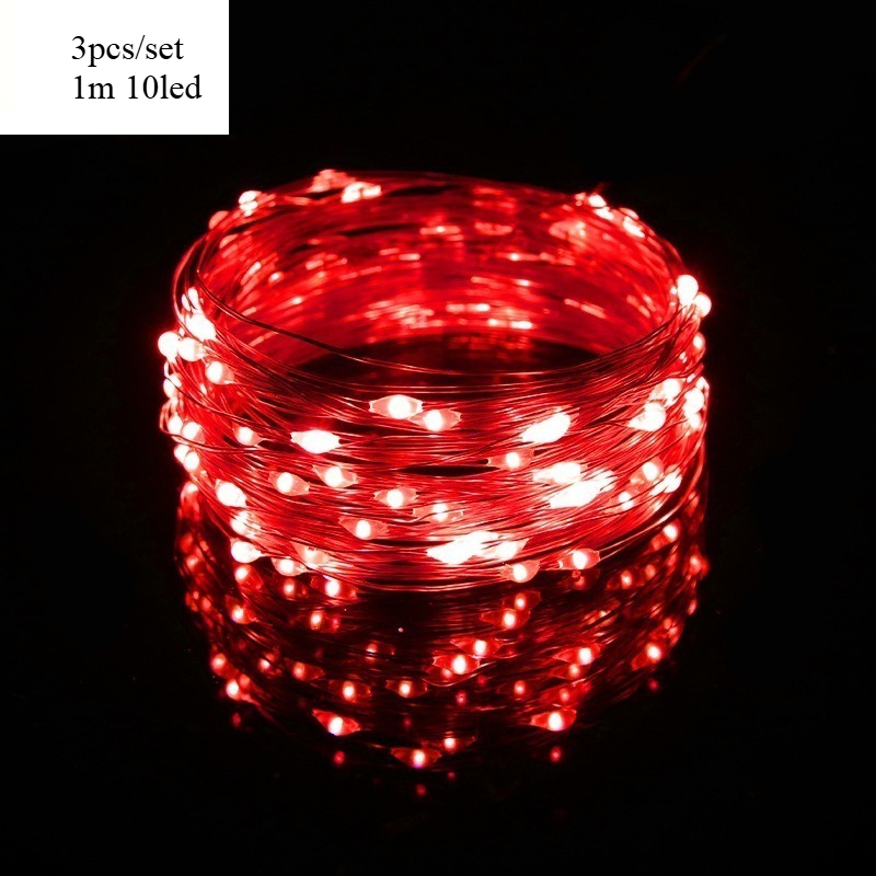 TEMU 3pcs 1m 10led Battery-powered Copper Wire String Lights, Fairy Lights, Wreath Lights, String Lights, Fairy Lights, Battery-powered. Suitable For