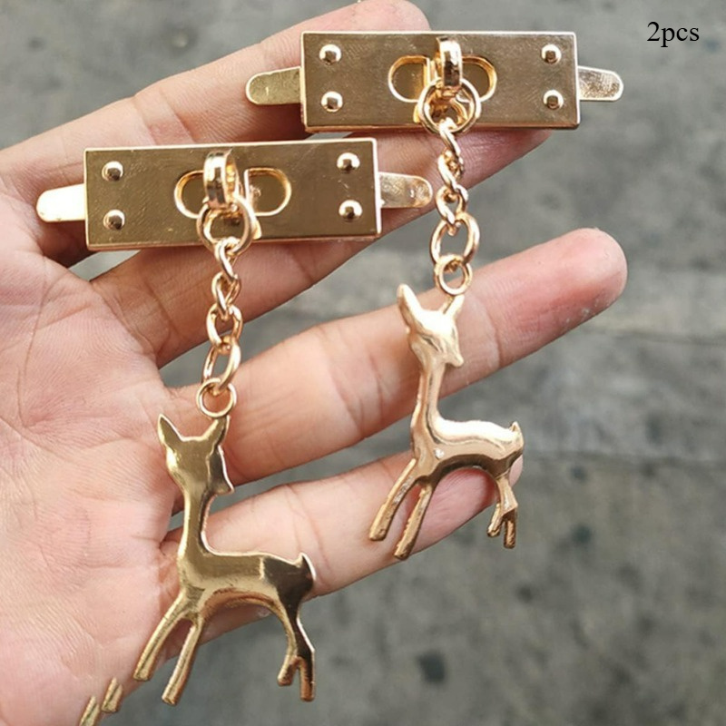TEMU 2 piezas de broche decorativo de cervatillo de metal dorado con colgante de reno, accesorios para hacer carteras DIY adecuados para bolsos,