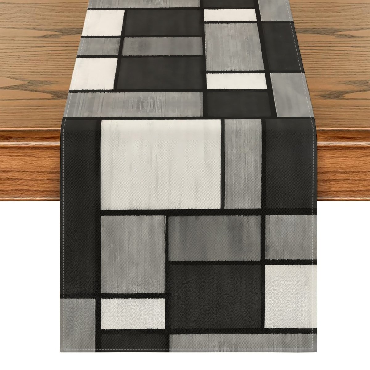 TEMU 1pc -style Black And White Geometric Table Runner, Modern Art-inspired Dining Table Decoration - 2d Printed, Modern Living Room Light Luxury