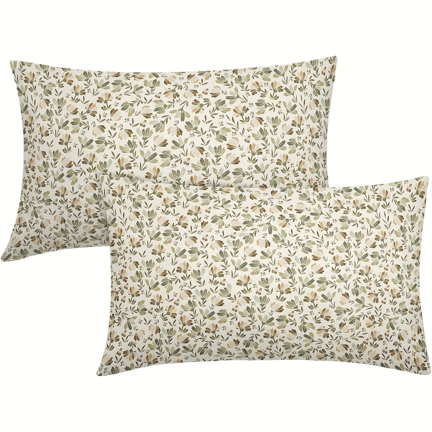TEMU 2 fundas de almohada botánicas en beige y verde - Fundas decorativas contemporáneas suaves con cierre de cremallera, diseño de hojas marrones,