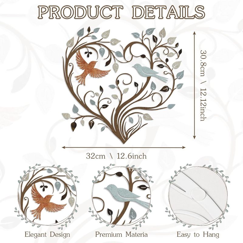 TEMU 1pc Of Colorful Metal Wall Art Featuring A Heart And Bird - A Tree Of Perfect For The Living Room, A Decoration For Home And Garden, And A Great