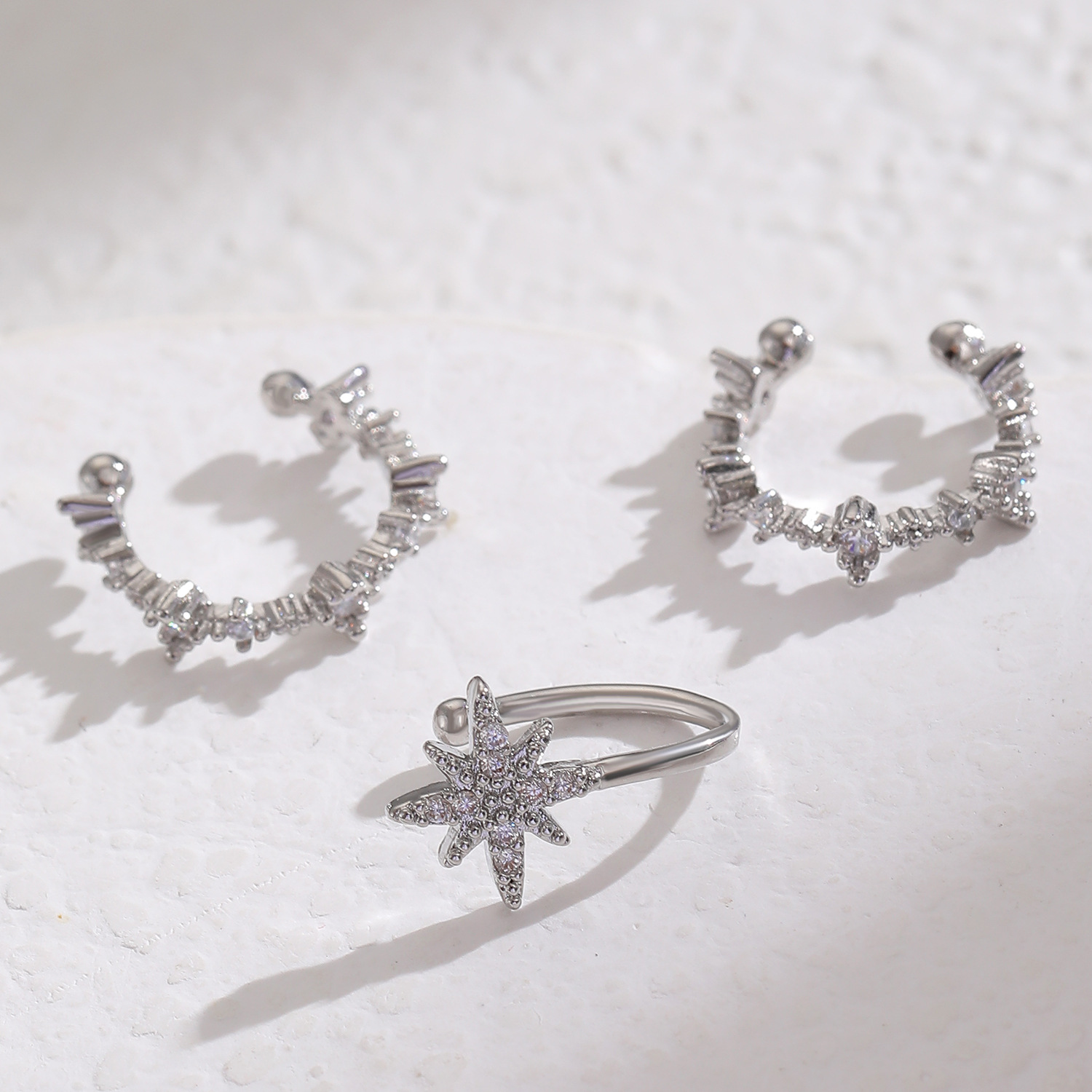 3pc Women's Eight-Pointed Star Clip-On Earrings Set