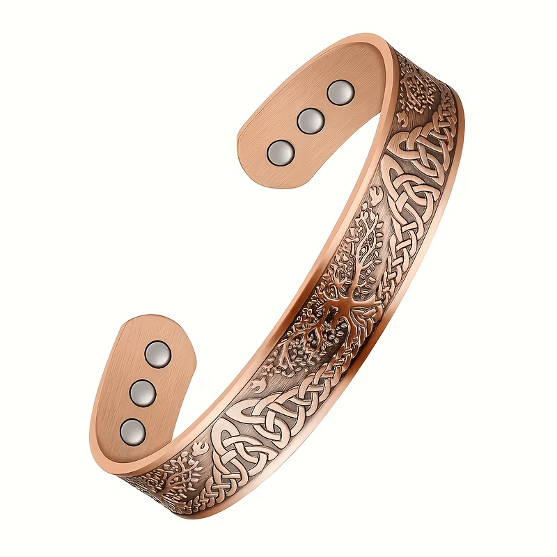 TEMU 1pc Pure Copper Magnetic Bracelet With Tree Of Life Carving And 6 Magnets-elegant Bracelet For Daily Wear, Jewelry, Spiritual Accessories,