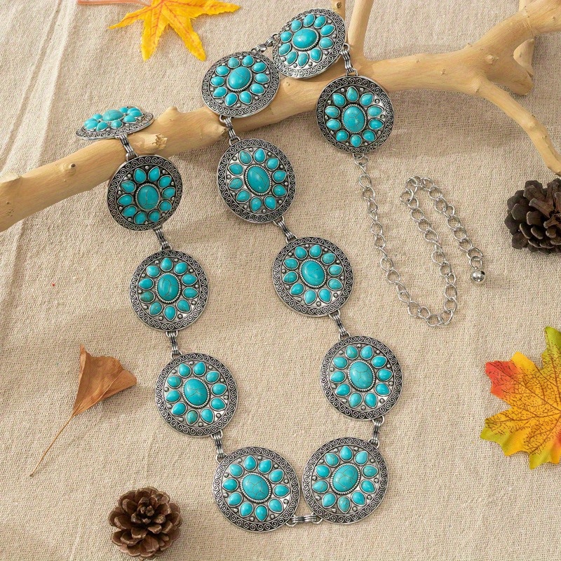 large turquoise flower belt boho waist chain vintage  display picture 3