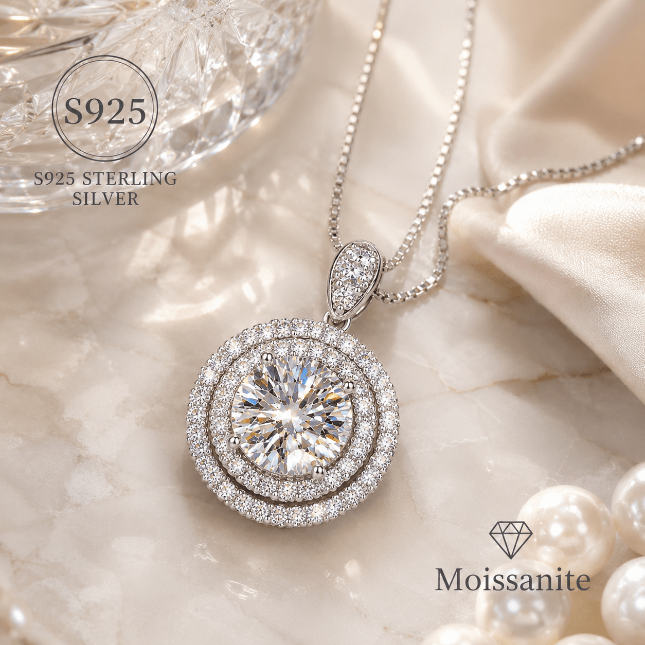 S925 Sterling Silver Moissanite Pendant Necklace