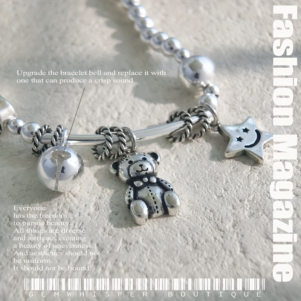 

925 Bear Pendant Bracelet, Stretchy Bracelet For &