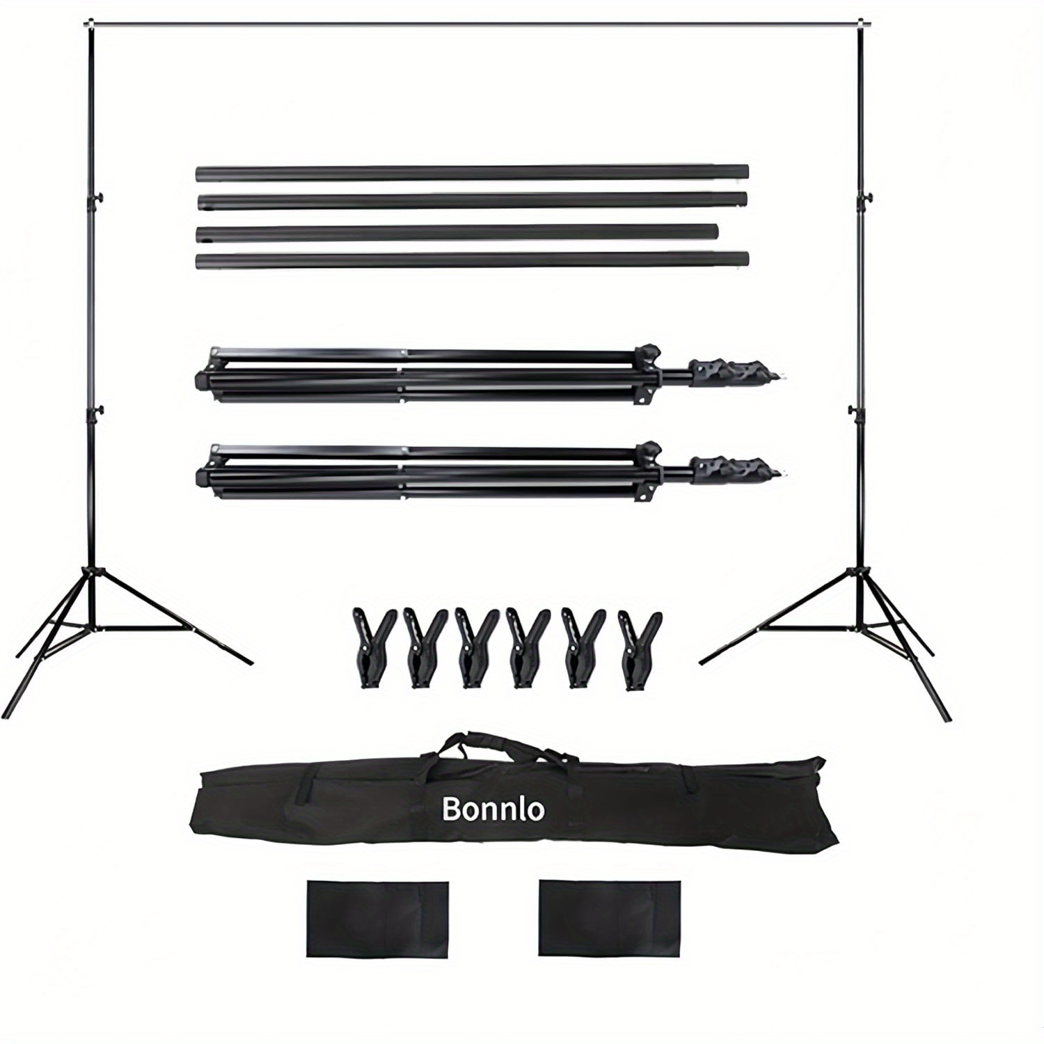 TEMU Bonnlo 2 X Photo Background Stand, Adjustable Backdrop Stand With 3 Clamps, Carrying Bag And 2 Sandbags, For Professional Photo Studio