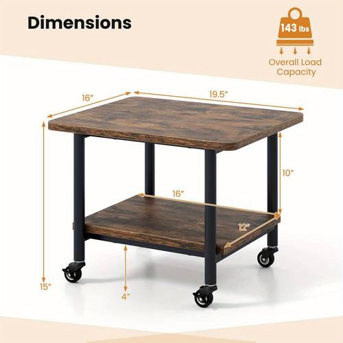 heavy duty mobile printer stand with lockable rolling cart 2 tier under desk printer table storage saving printer holder rack for home office bedside suitable for printer scanner office supplies rustic