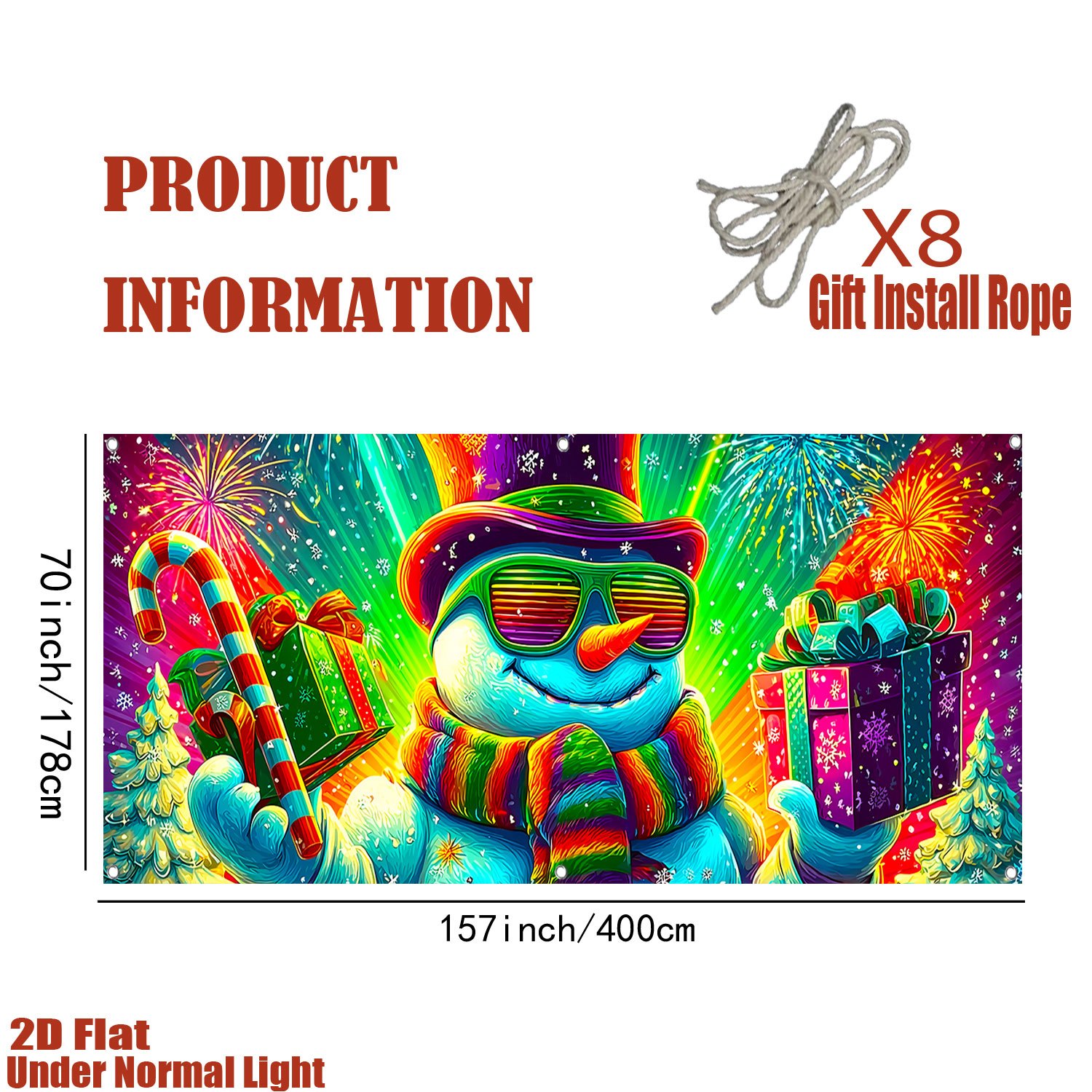 TEMU 2d Flat 1pc[qd_vivios] Cool Glasses Christmas Snowman Ultra Large Size- Glowing Under Uv Black Light Banner-fluorescence Garage Door Polyester,