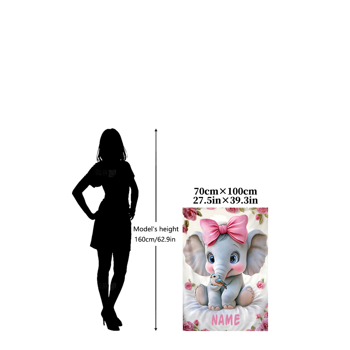 TEMU 1pc Pink Bow Floral Pattern Lightweight Fleece Blanket - Custom Name Service, Soft Warm Camping Living Room Office Machine Washable Decorative