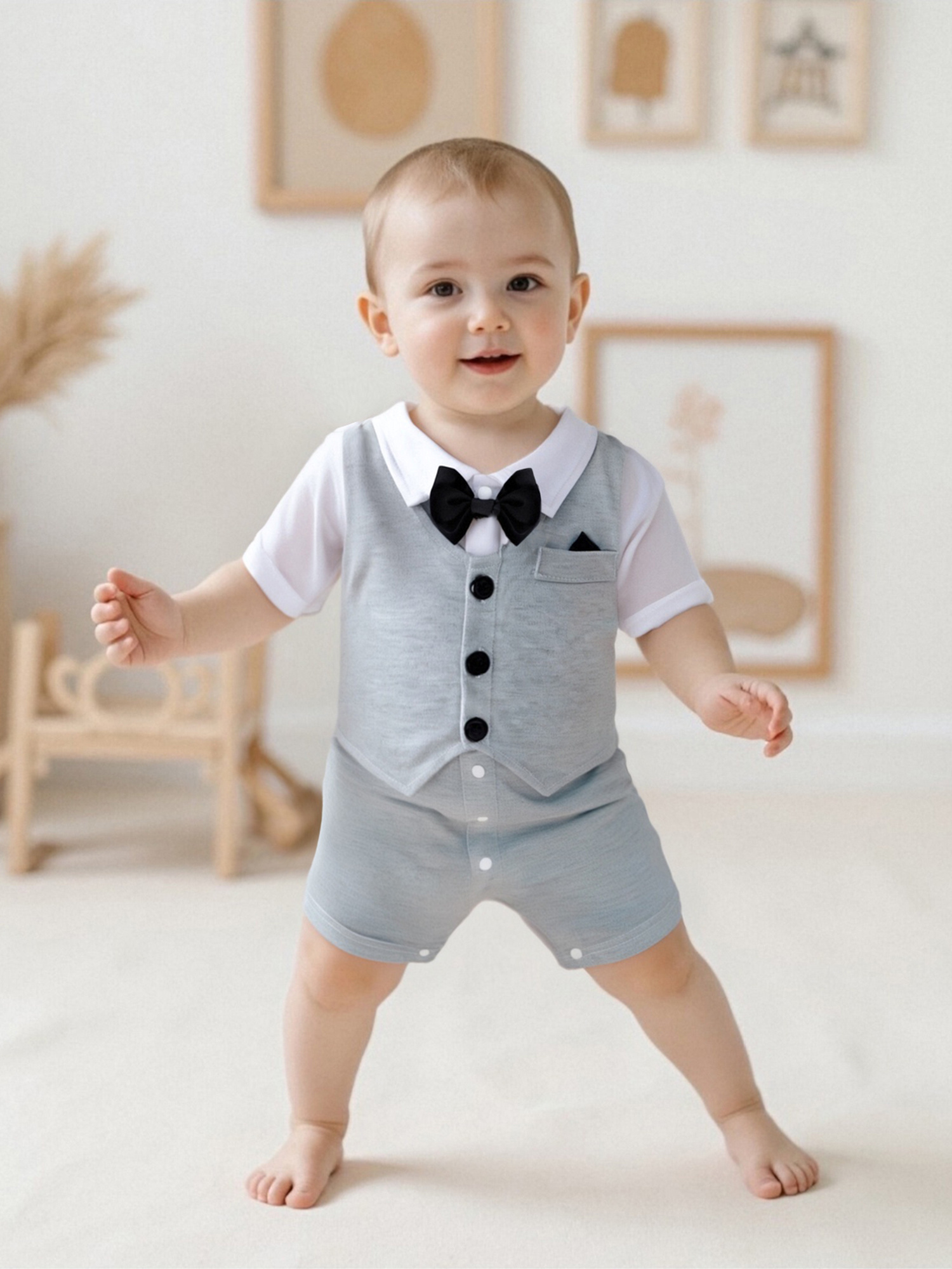 baby boys formal tuxedo romper elegant lapel neck bowtie Temu