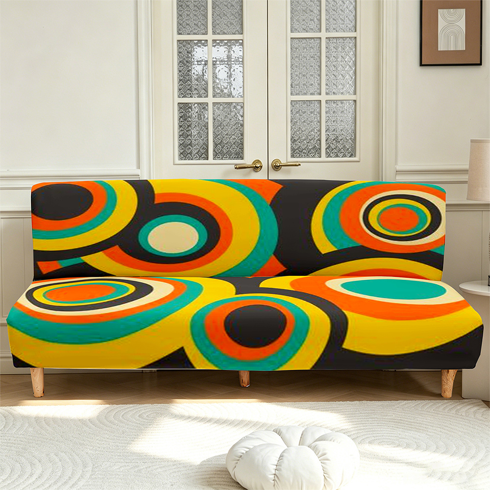 TEMU 2d Pop Colorful Circle Print Stretch Armless Sofa Cover, Made Of Soft And Breathable Fiber Fabric. Suitable For Indoor Use In Living Rooms,