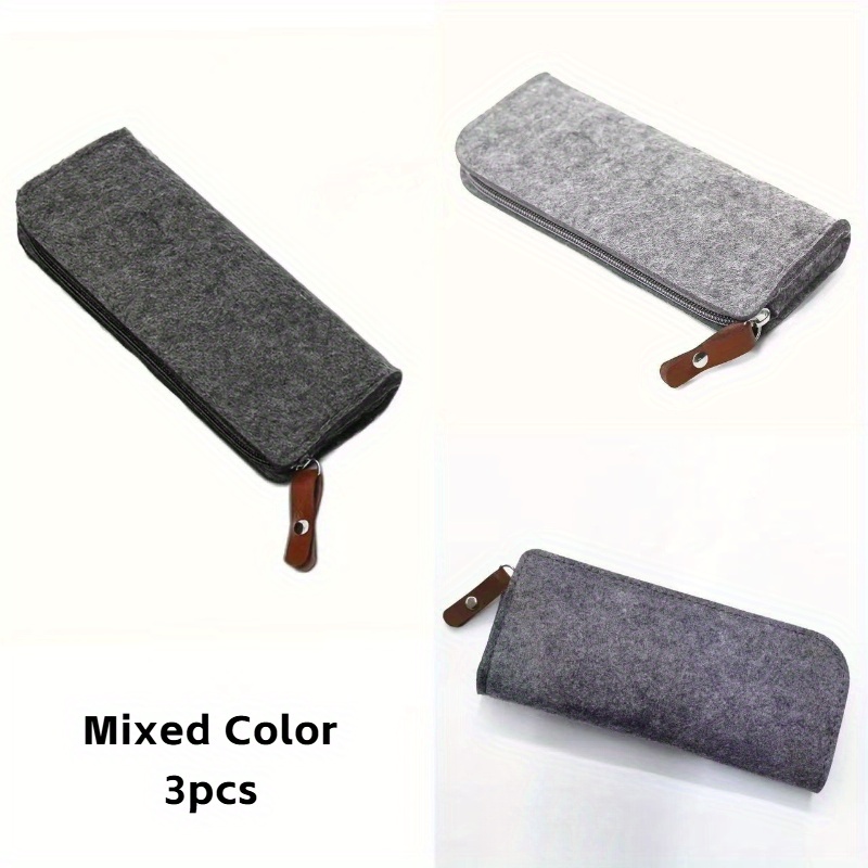 3pcs Soft Felt Storage Bag Set, Dark Gray+natural Gray+light Gray, With Artificial Leather Handle - Lightweight And Durable Multifunctional And Multi Storage Bag