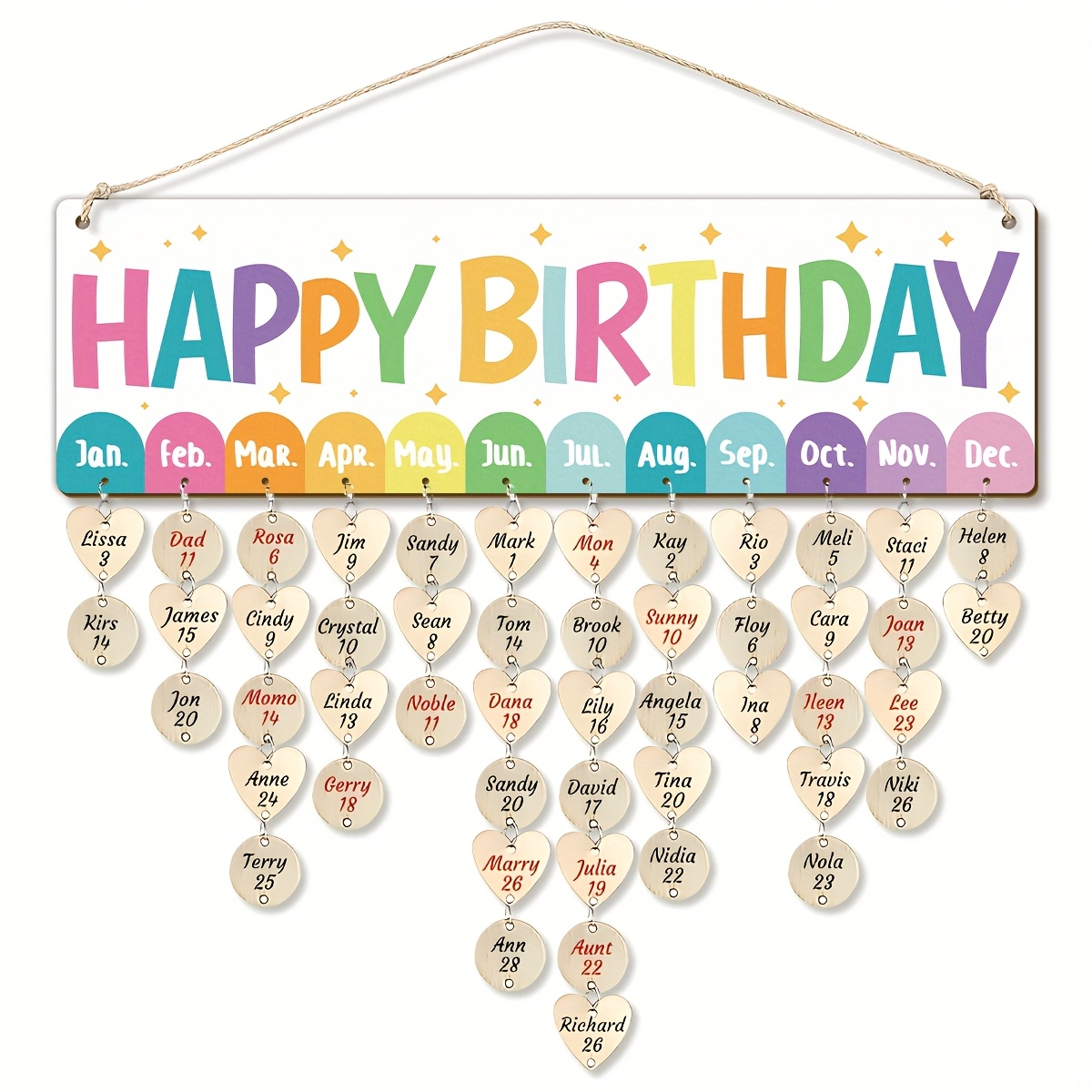 Image of Happy Birthday Gratitude Wooden Reminder Calendar Board, Inspirational Birthday Anniversary Board, Birthday Tracking Celebration Wall Hanging, Suitable For Classroom Decoration