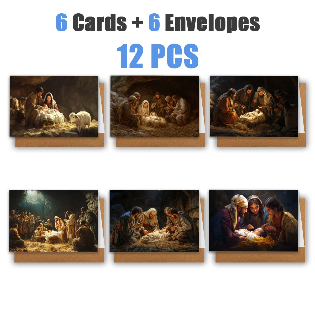 TEMU 1 Set/12pcs/24pcs Christmas Scene Of ' Birth, Warm Atmosphere Greeting Card | Includes Envelope, Card | Perfect For Birthdays, Celebrations,