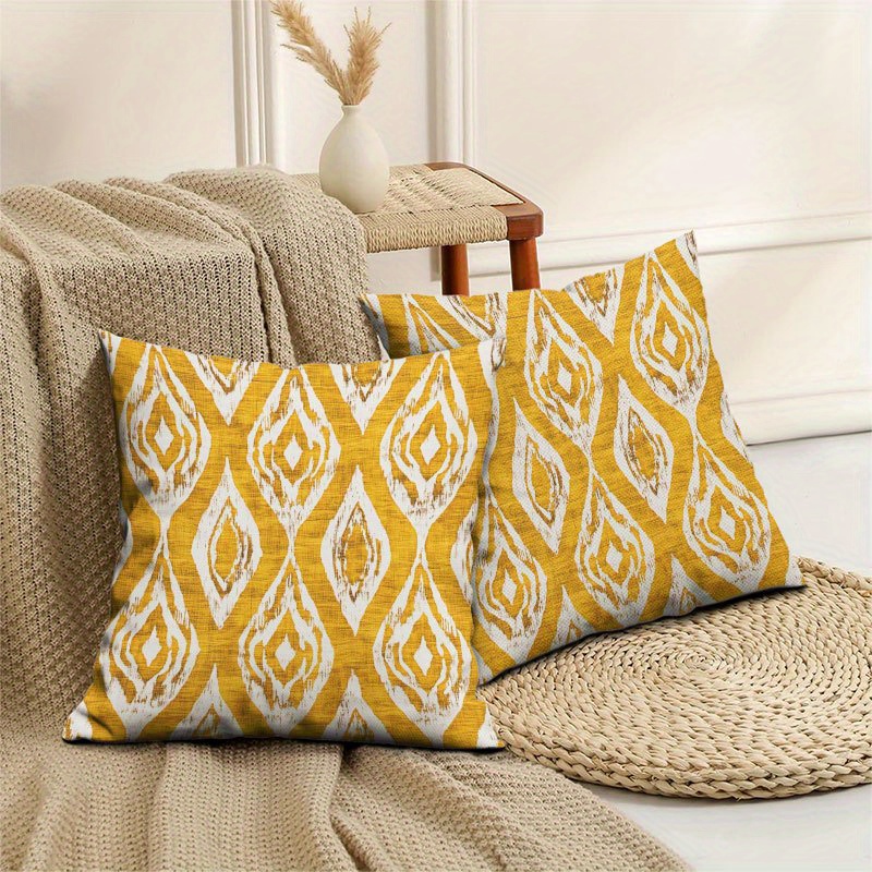 2pcs elegant mustard yellow white geometric print throw Temu