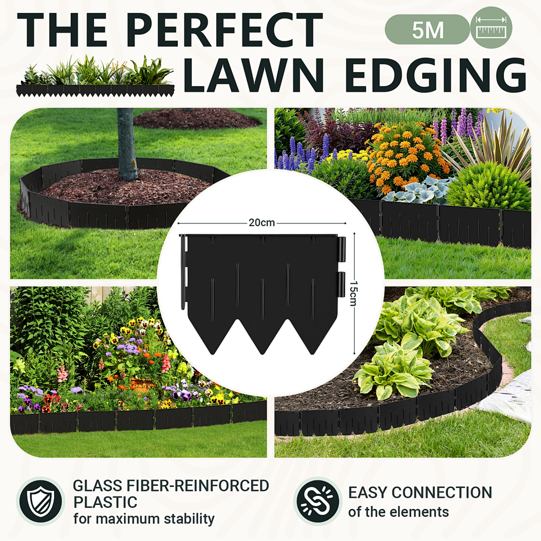 Image of [3d] Plastic Garden Lawn Edging Border, 3-point Black Flower Bed Fence, Plug-in Lawn Border For Garden Beds, Mowing Edge Roll, 5m/10m/20m