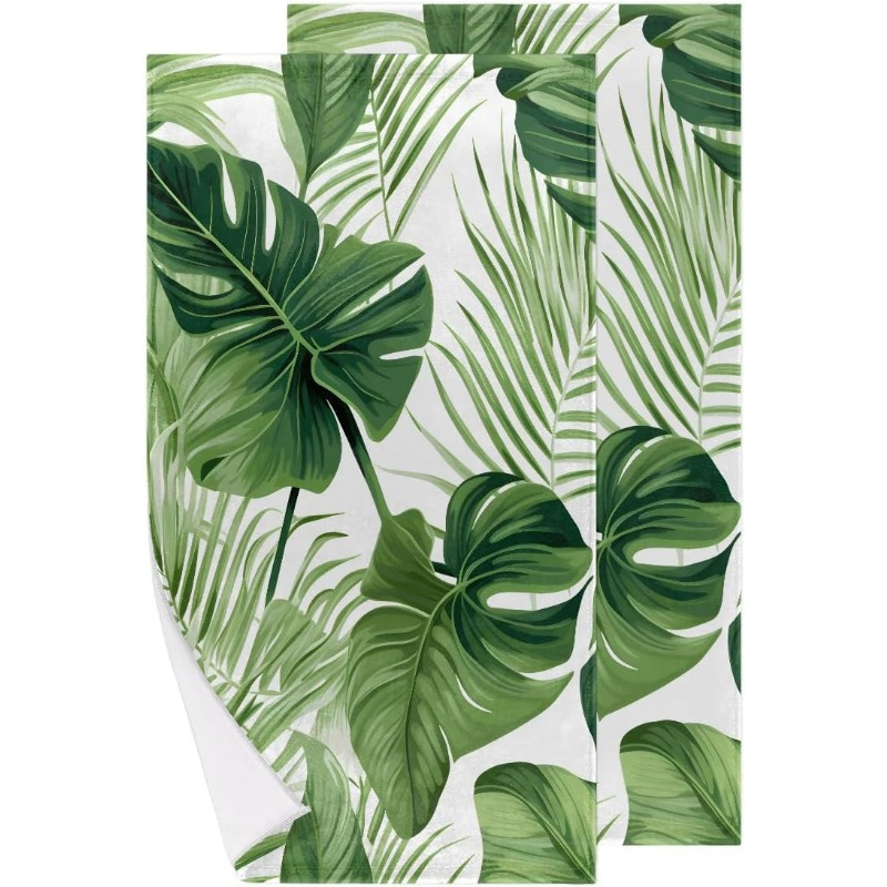 

2-pack Modern Leaf Hand Towels, 18x26 Inch, Super Polyester, Machine Washable, Decorative Absorbent Face Towels For Kitchen, Home, Sports Gym