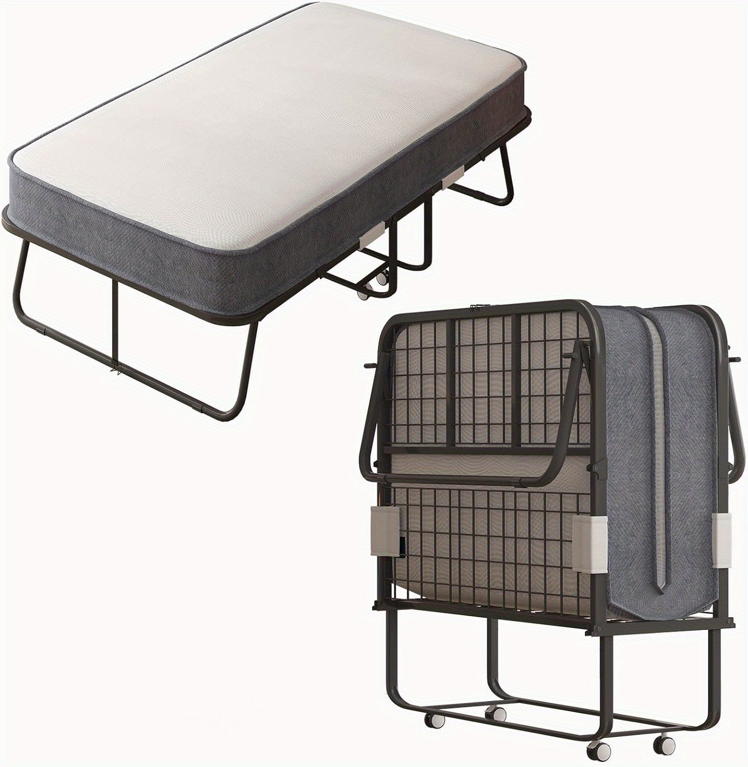 Folding Bed with 4 Inch Memory Foam Mattress, Single Rollaway Bed for Guests, Space Saving Portable Bed with Lockable Wheels, Easy Assembly& Moving, 75 x 31(Standard)