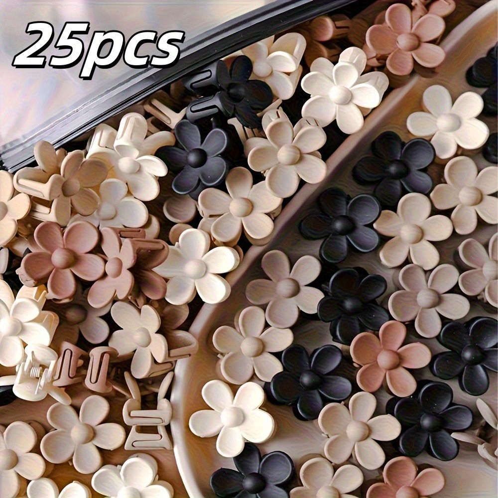 Image of 25pcs Mini Cute Flower Hair Clips- 2.5cm/0.98in Mixed Neutral Tones(beige, Brown, Black) For Everyday Casual Hairstyles- Durable Floral Hair Accessories, Design, Multicolor Design(random Color)