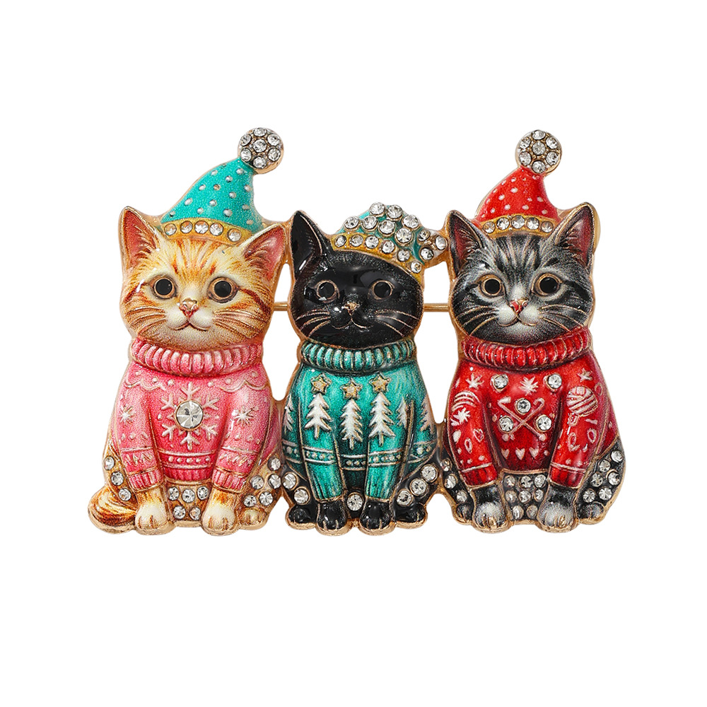 TEMU vintage con strass e tre , in metallo a forma di gattino per invernale, accessorio per sciarpa, cappotto e borsa per le feste, regalo di Natale