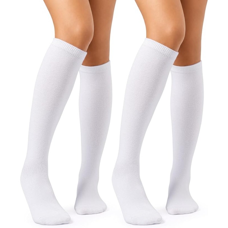 TEMU Women's Knee High Socks - Classic White Over-the-calf Stockings, Soft Breathable Long Tube Legwear Suitable For Preppy Uniforms, Everyday Casual