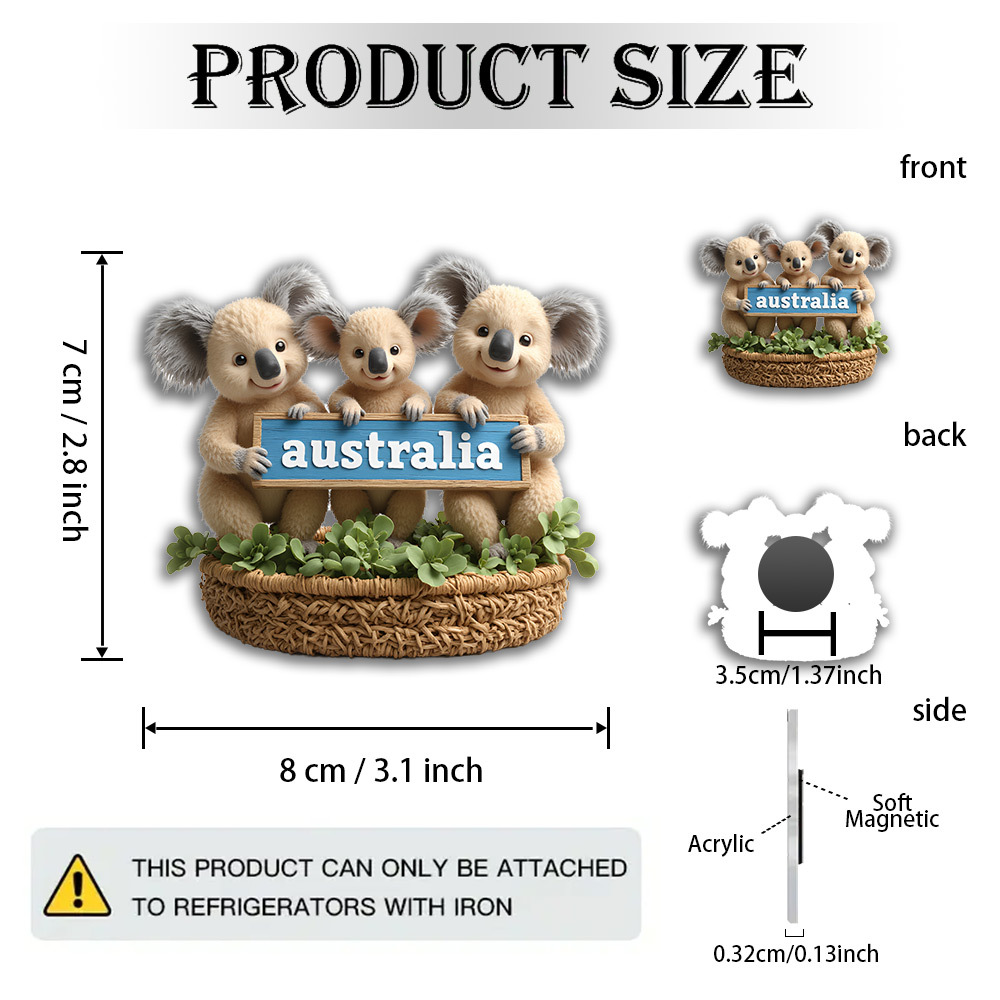 TEMU 1 2d Acrylic And Rubber Soft Magnet | 3 With Australian Flag - Fun And Illustration Depicting Playing In A Rural Environment - , Australia