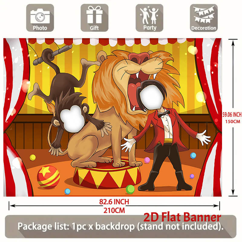 TEMU 2d Flat, 2d Flat - 2d Flat, 2d Flat - 1pc A 2d Flat Banner Designed For Mardi Gras, Featuring A Circus Theme With A Lion, Monkey, And , Perfect