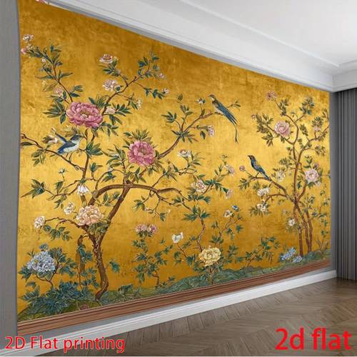 2d flat 2d flat 2d flat printed large chinese peony and peacock wall art backdrop traditional floral bird painting elegant large scale fabric for home decor wedding party birthday photo background indoor chinese themed decoration