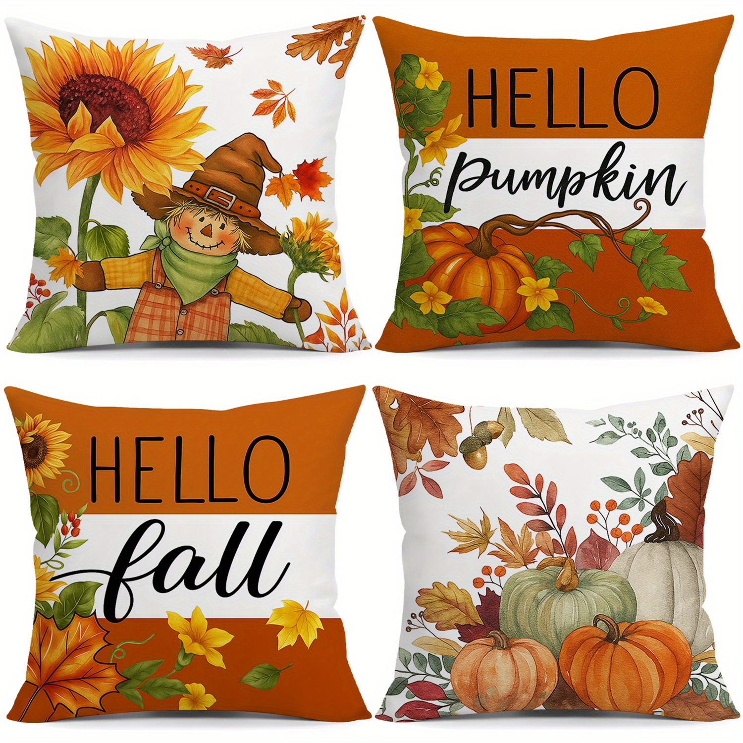 TEMU 4pcs Throw Pillow Covers Sunflower Pumpkin Fall Leaves Fall Thanksgiving Day Farmhouse Decorations For Sofa Couch Livingroom
