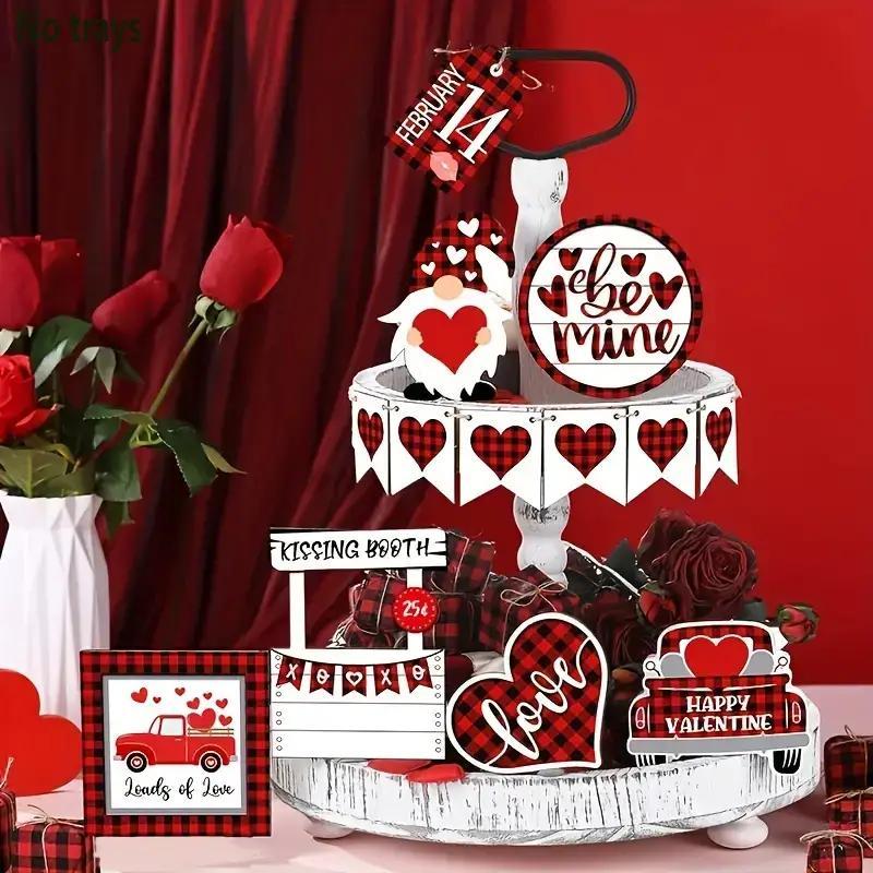 

13pcs Valentine's Day Decor Set - Tiered Tray & Wall Accents With , Hearts, Trucks - Indoor/outdoor Home & Dining Centerpieces