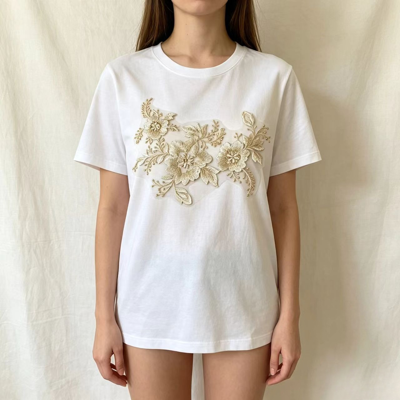 Light Golden Tulle Triple Peony Floral Embroidery Applique for Dresses