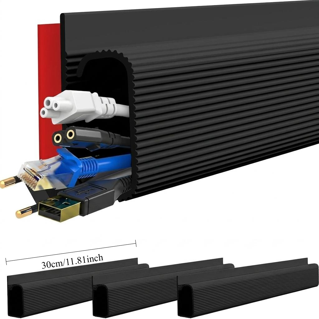 TEMU High-quality Self-adhesive Cable Duct, No Drilling Required For Installation, Multi-wire Management, Durable Pvc Invisible Trough Rack Under The