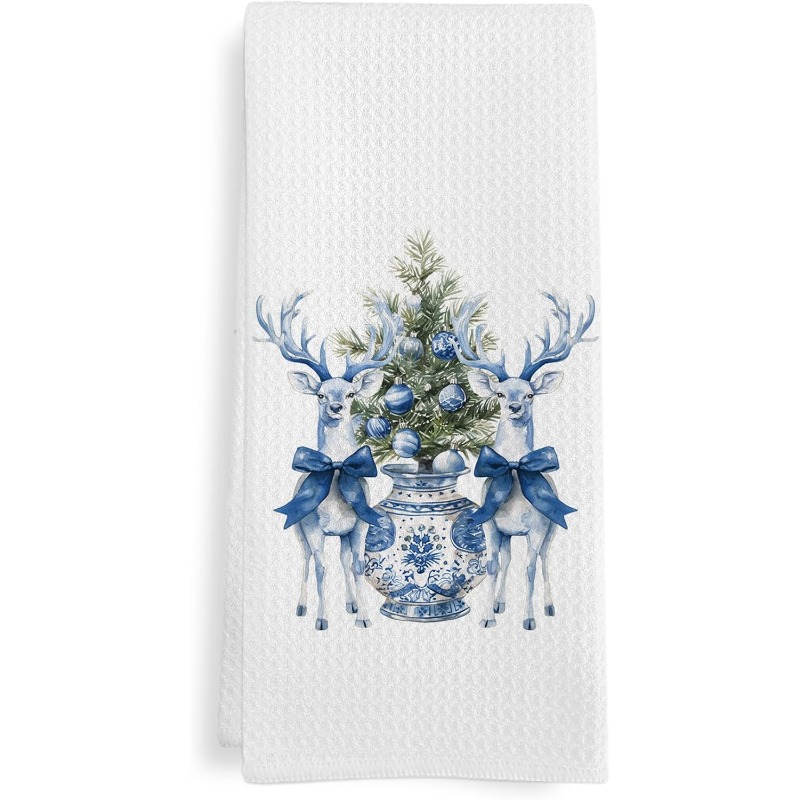TEMU 1pc Of 18 By 26 Inch -themed Kitchen Towels, Featuring Chinoiserie Christmas Reindeer Designs, Suitable For Kitchen Use, And A Decorative Hand Towel For The Bathroom During The Season