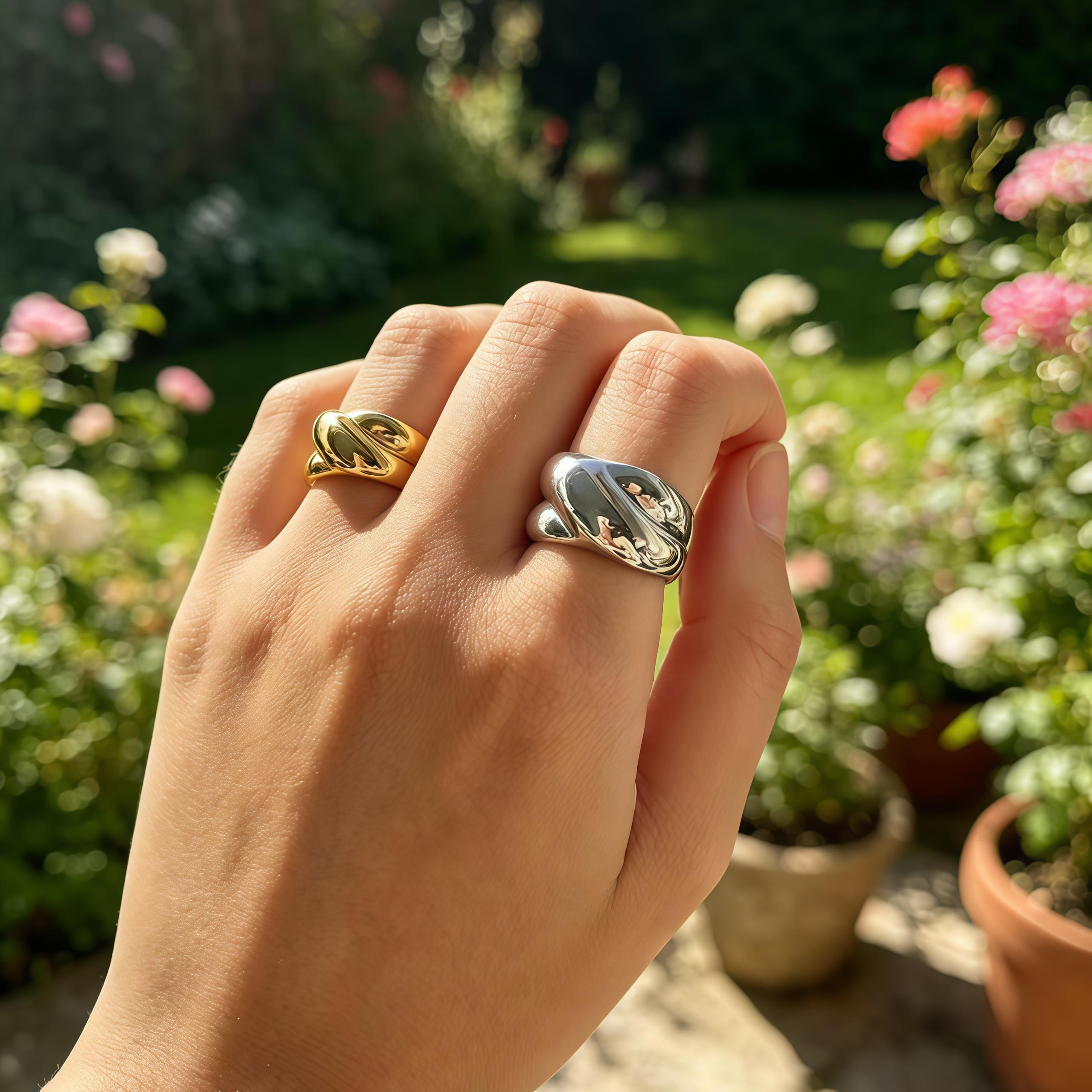 Women's French-Style Irregular Stainless Steel Ring, Elegant Design
