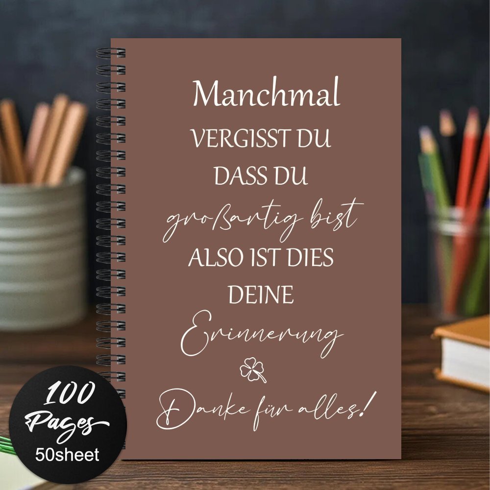 Image of 1 German Office Spiral Notebook - Professional Work Log, Creative Gift For Colleagues , Farewell Birthday Thank You Gift, Brown Cover With White Text And Clover Design
