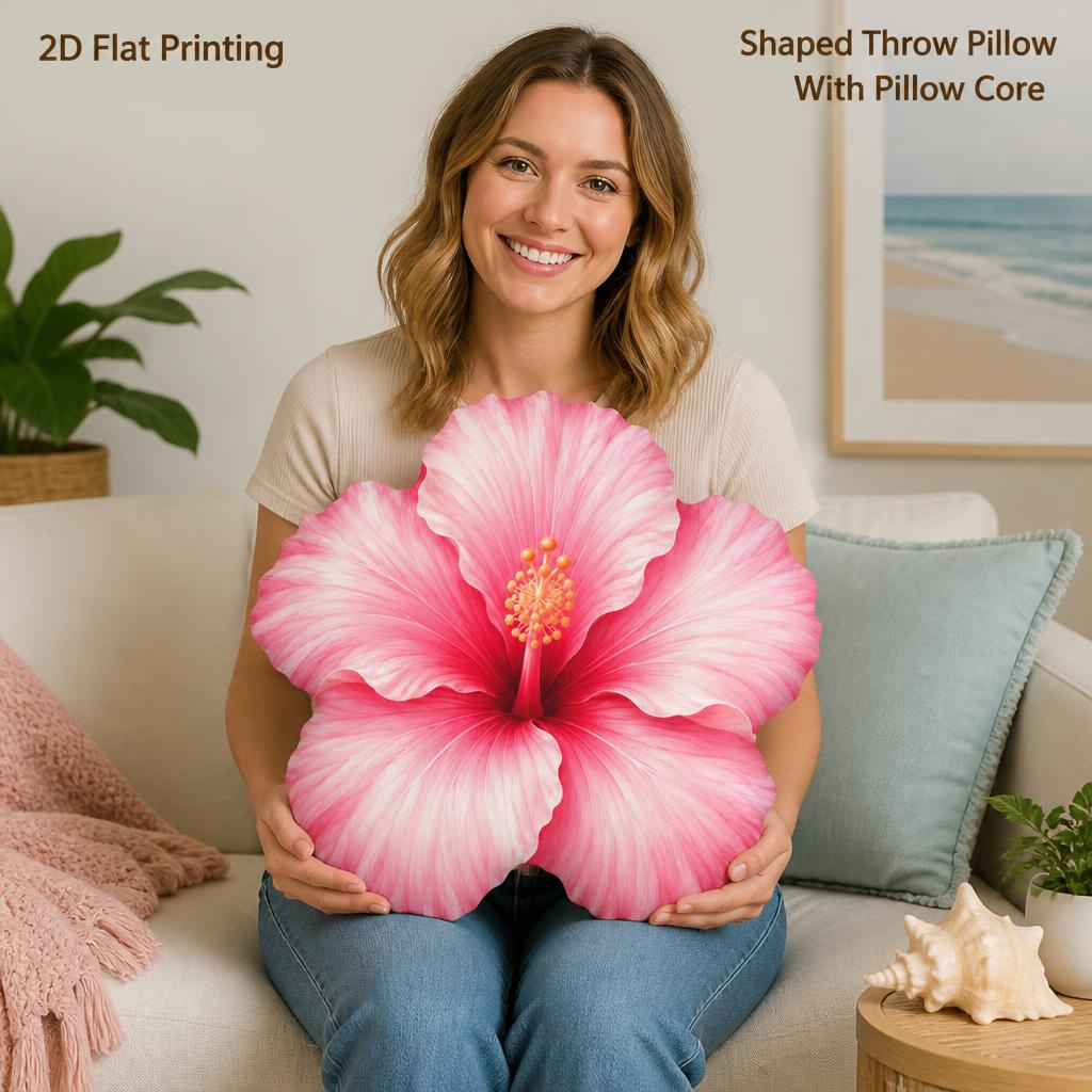 TEMU Realistic Hibiscus Flower Gift 2d Flat Printing Shaped Stuffed Throw Pillow Decorative Cushion For Bedroom Sofa Living Room Nature Decor