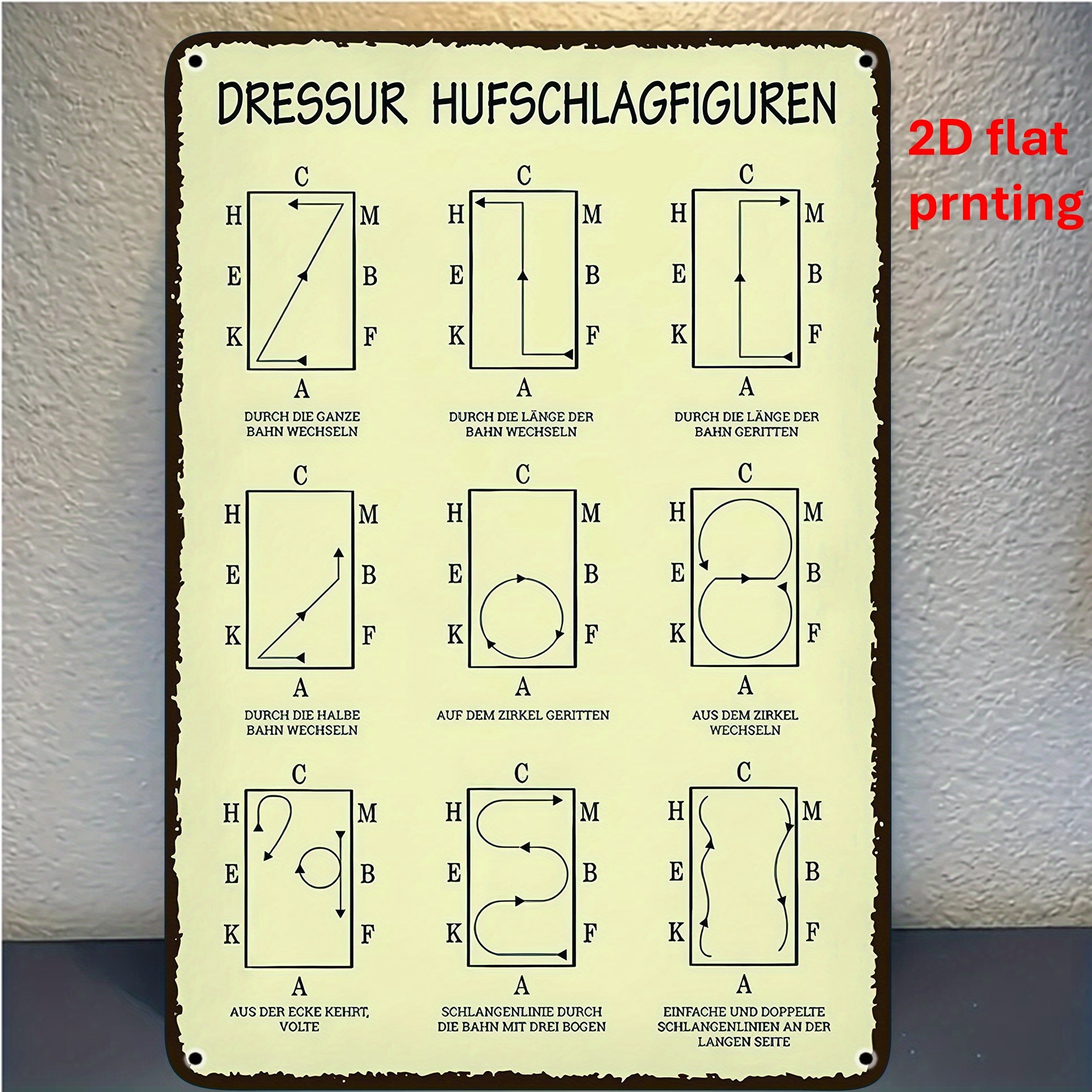 E-shop 2D Flat - . Vintage Deutschlandspringen Trainingsposter | 2D Flat, robuste Aluminium-Metallplakette mit Haken - Reitbefehle (, Bender, Halten,