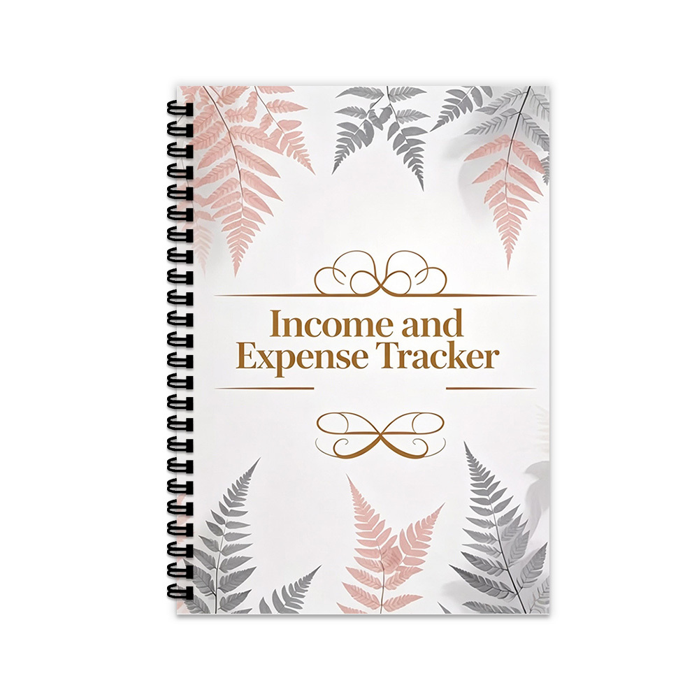 TEMU 1pc Income And Expense Notebook, Boho Fern Leaves Border Cover Print, Elegant Neutral Art, For Income And Expense Recording, Art Enthusiast Use,