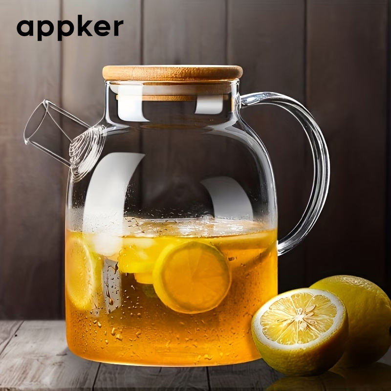 TEMU Jarra de vidrio resistente al APPKER de 1000 ml/1800 ml, tetera de vidrio filtrado con diseño de flores, tetera multiusos para , agua fría y uso
