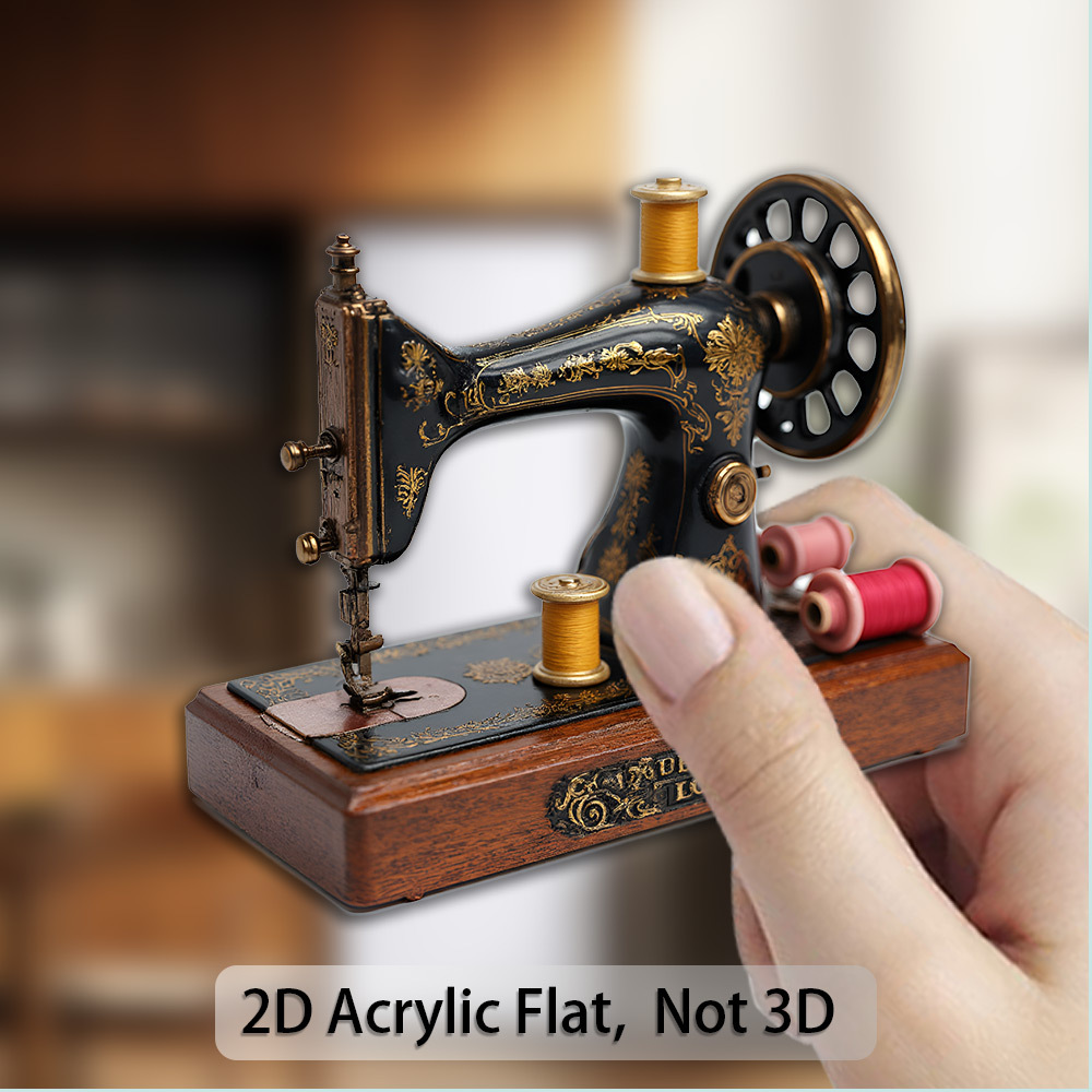 TEMU a forma di macchina da cucire vintage adatta per artigiani, adesivo magnetico con motivi dorati/ e design a bobina - Gomma acrilica adatta per