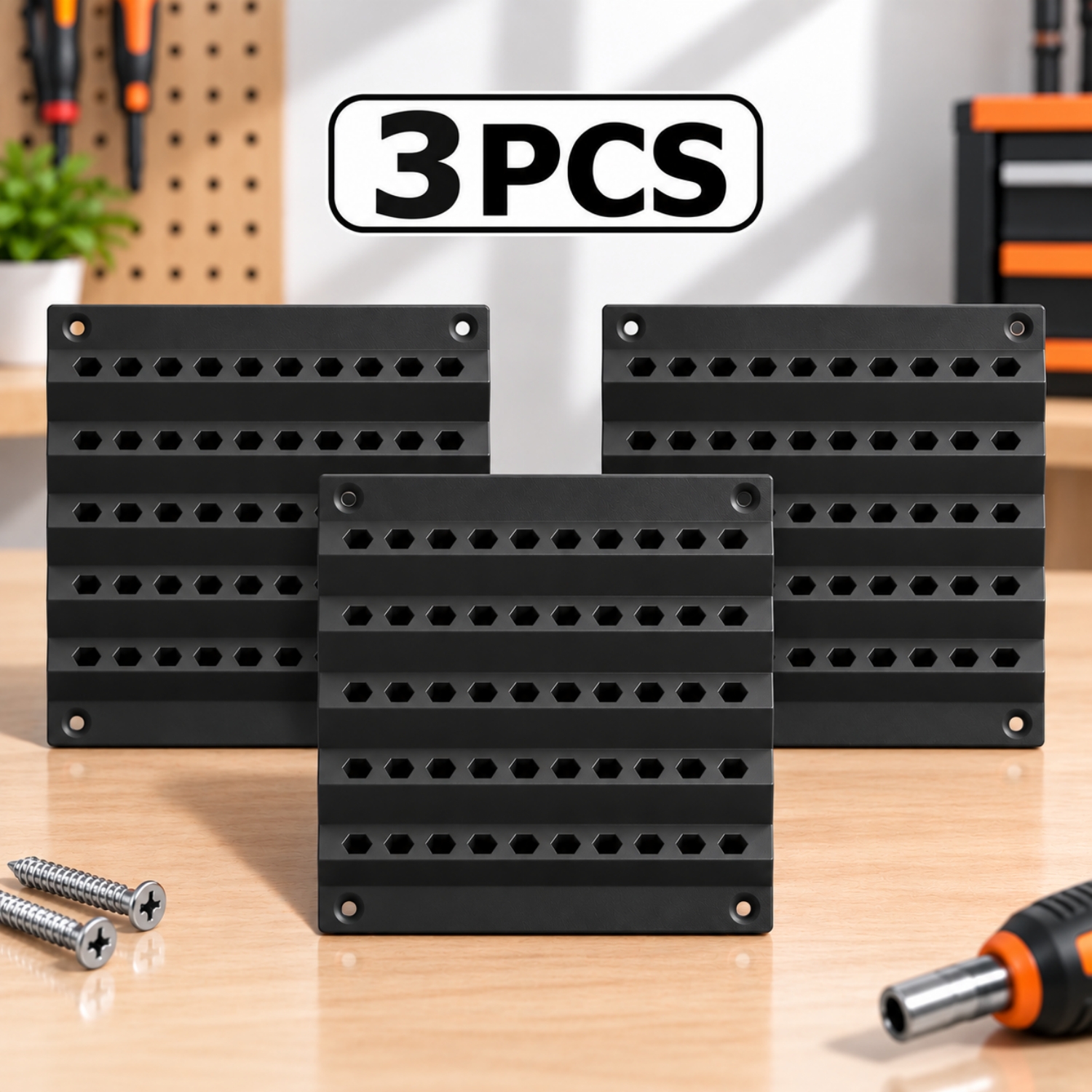 TEMU 3pcs Wall-mounted Bit Organizer Rack, Hex Bit Holder, Fits 6.3mm Bits, 50pcs Bit Capacity, Home Garage Screwdriver Tool Organizer, Utility
