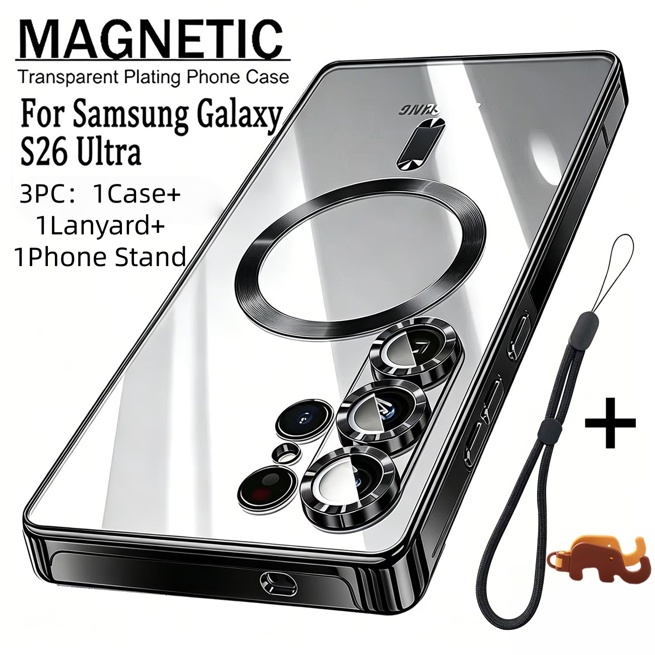 Capa de Celular: Conjunto de 3 Peças: 1 Capa de Celular + 1 Cordão + 1 Suporte para Celular 2