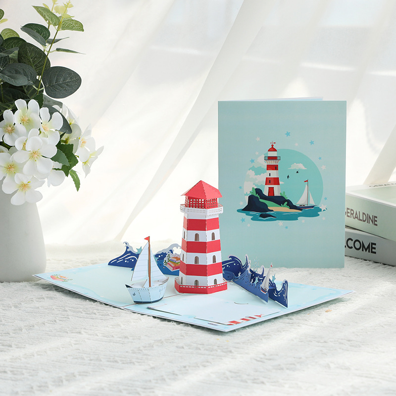 TEMU Nautical Lighthouse 3d Pop Up Card, Ocean Sailboat Pop Up Greeting Card For Graduation Encouragement